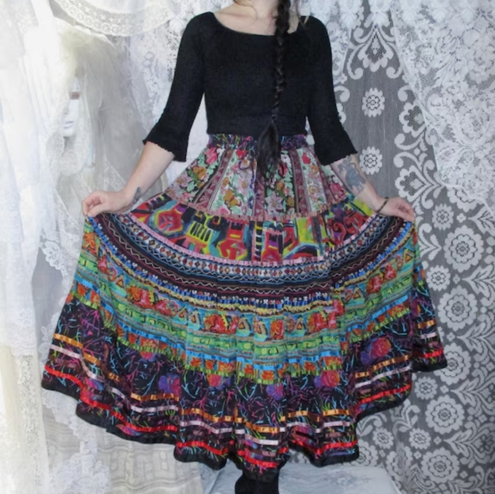 Travel Smith Size Petite Large Tiered Boho Maxi Skirt